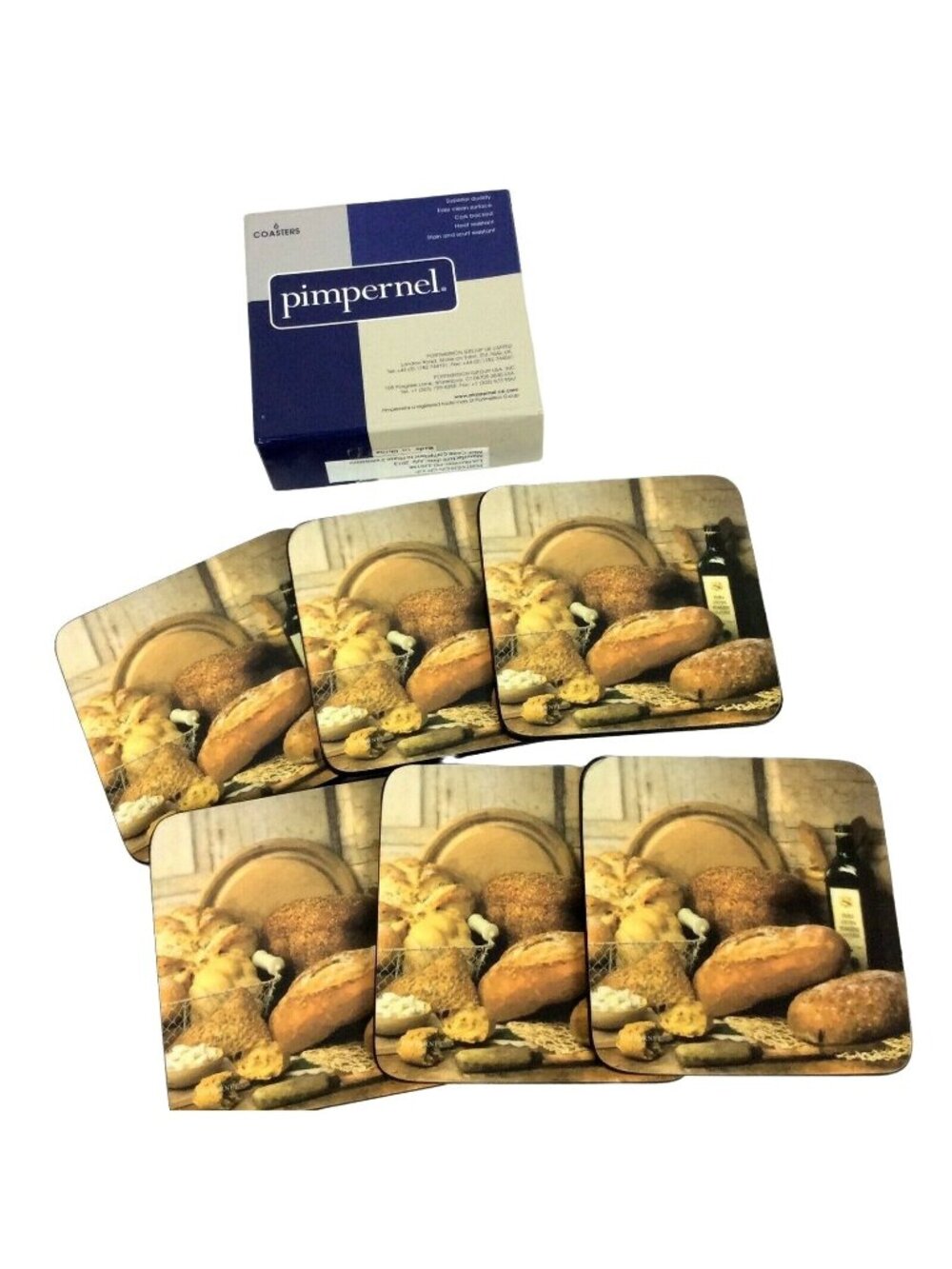 Pimpernel Artisanal Breads Coasters Set Of 6 Cork-Backed Drink Mats